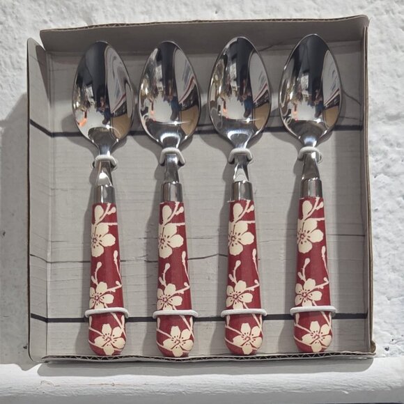 Moka Spoons Set of 4 – Red Flowers Espresso Teaspoons Stainless Steel Quid Novi - Picture 2 of 2
